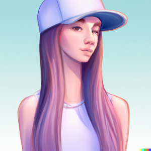 DALLE Long-haired girl in baseball cap. Digital art.png