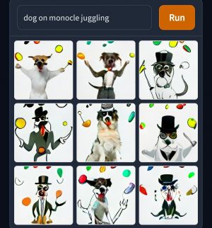 Dalle Mini - Dog on monocle juggling.jpg