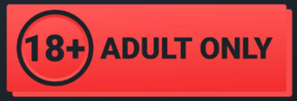 Czarny napis na czerwonym tle o treści "18+ Adult Only"