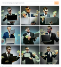 Rich man with laptops and computers and money